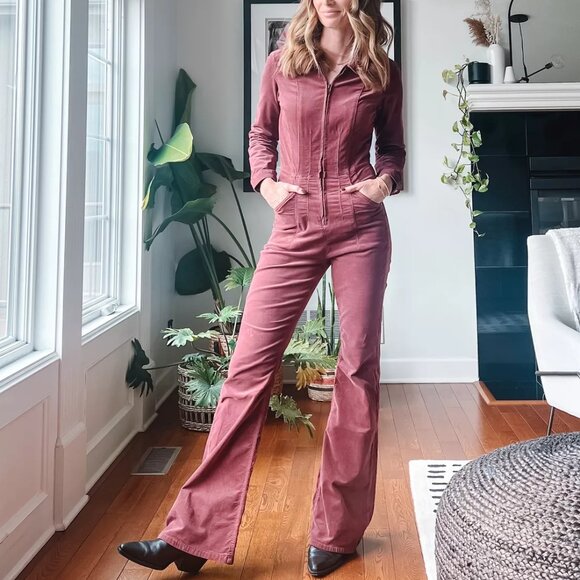 new FREE PEOPLE We The Free Cordovan Jayde Cord Flare Jumpsuit 5T3 - Picture 1 of 8
